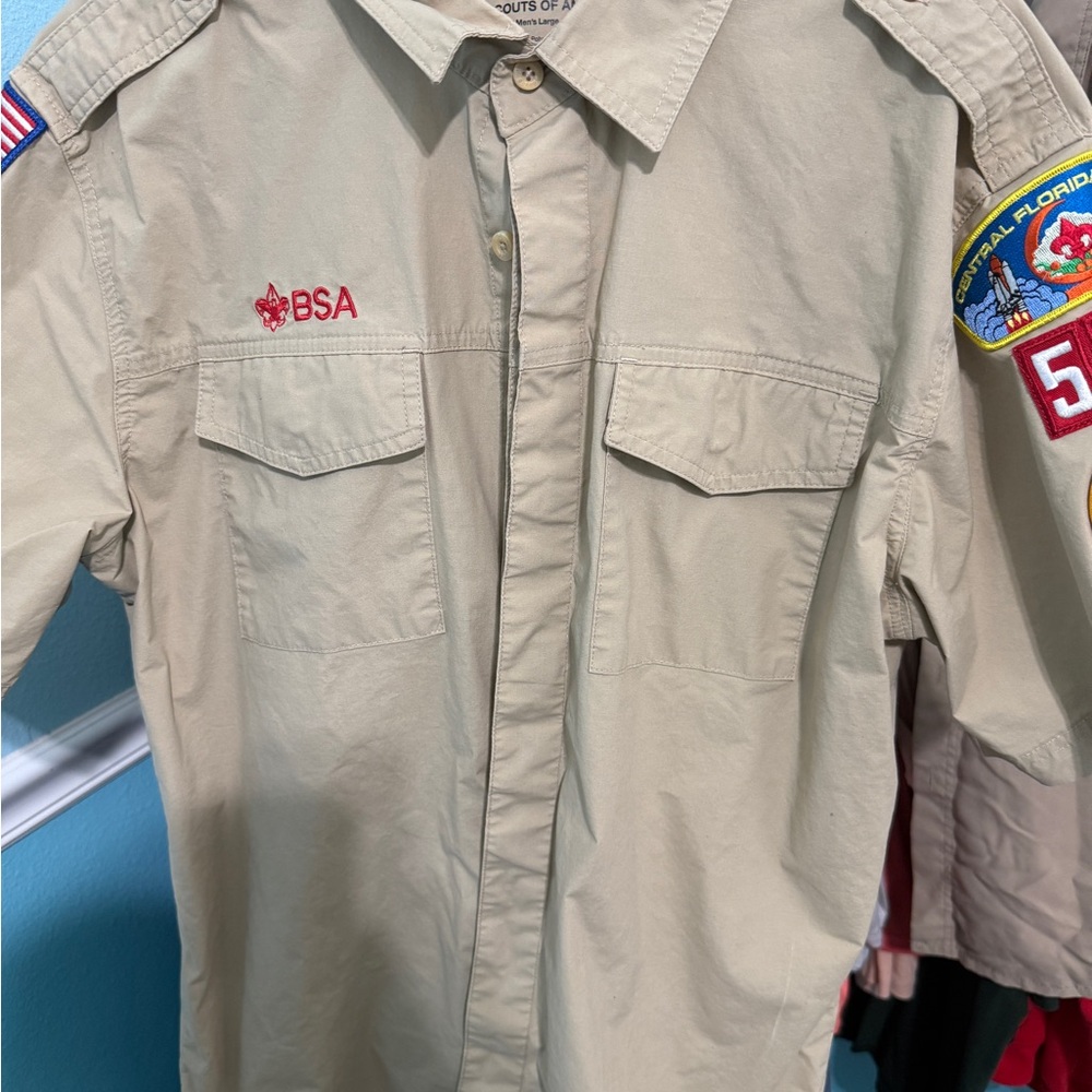 BSA Khaki Uniform Shirt with Patches men’s Large